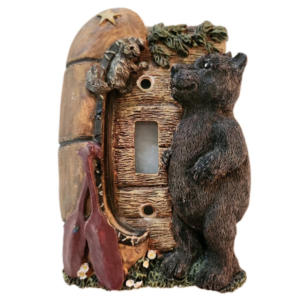 BEAR-Y CUTE!! Vtg Single Switch Plate Black Bear Cabin Decor Camp Lodge  Rustic